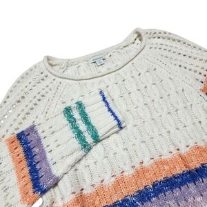 Sundance Striped Knit‎ Sweater Pullover Open Weave Colorful Boho Medium